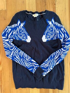 Boden Women’s Zebra Sweater Large Wool Cashmere Blend Quirky Artsy Whimsical Med